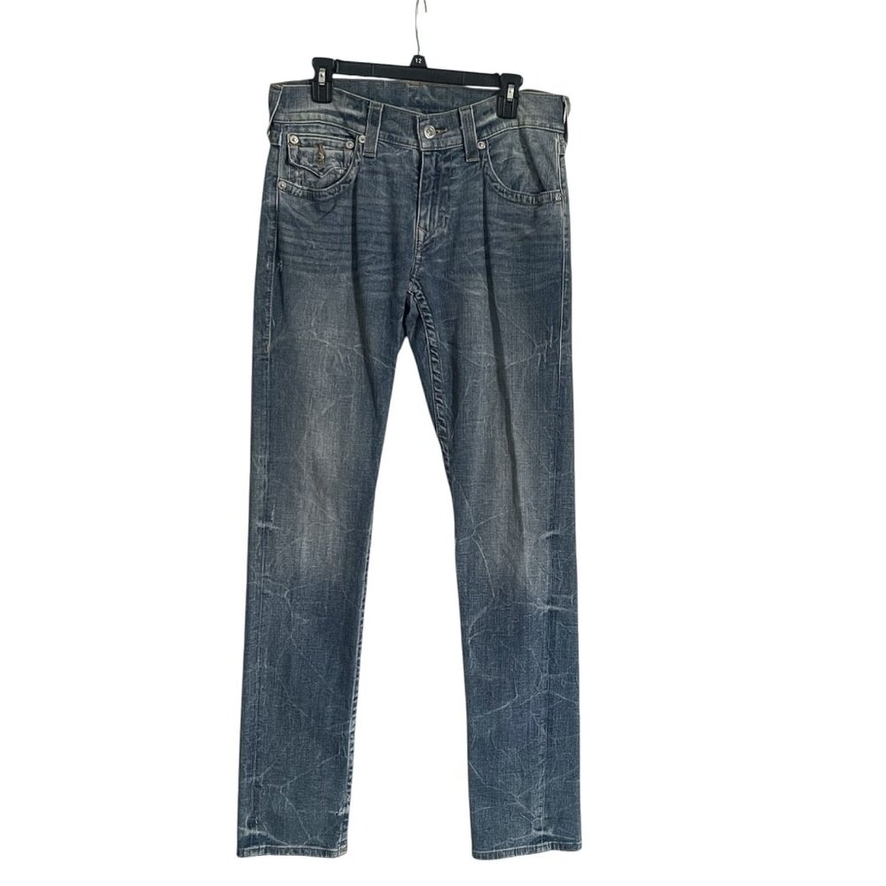 True Religion Distressed Blue Denim Flap Pockets Men's Classic Skinny Jeans W31